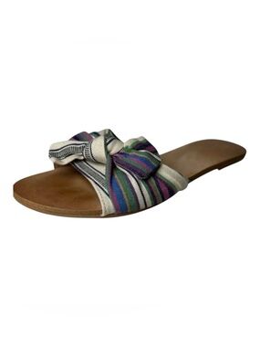 Anthropologie Striped And Knotted Bow Sandals  Flats Purple and Green Size 8